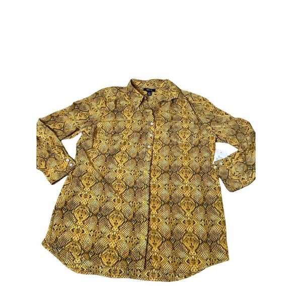 NEW Snake print button up blouse golden yellow/black NEW Style & Co SZ XL - Picture 7 of 11